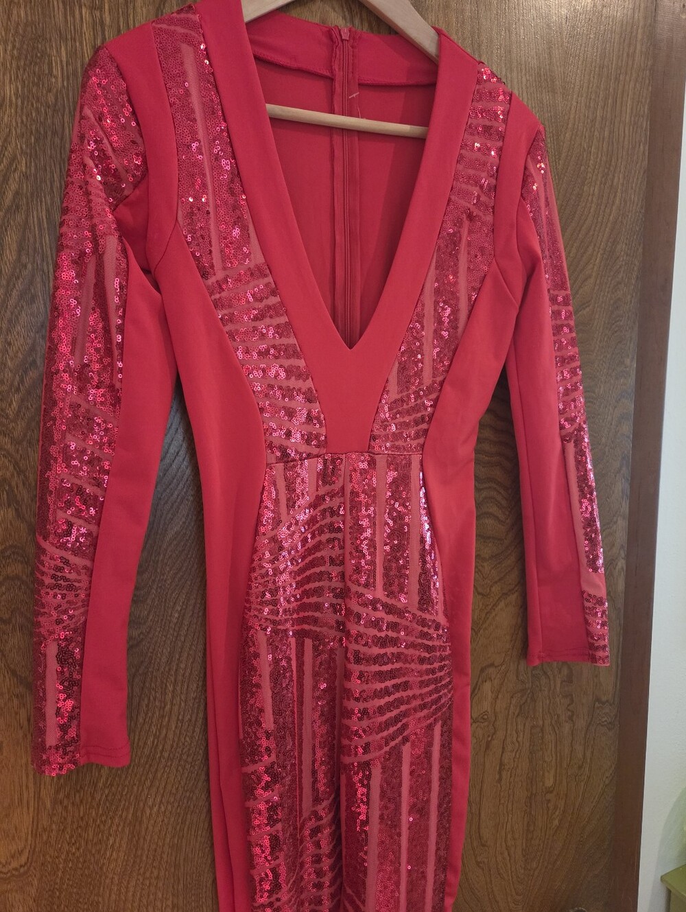 Spectacular Red Sequin V-Neck Jumpsuit Size 8 Dopamine Dressing